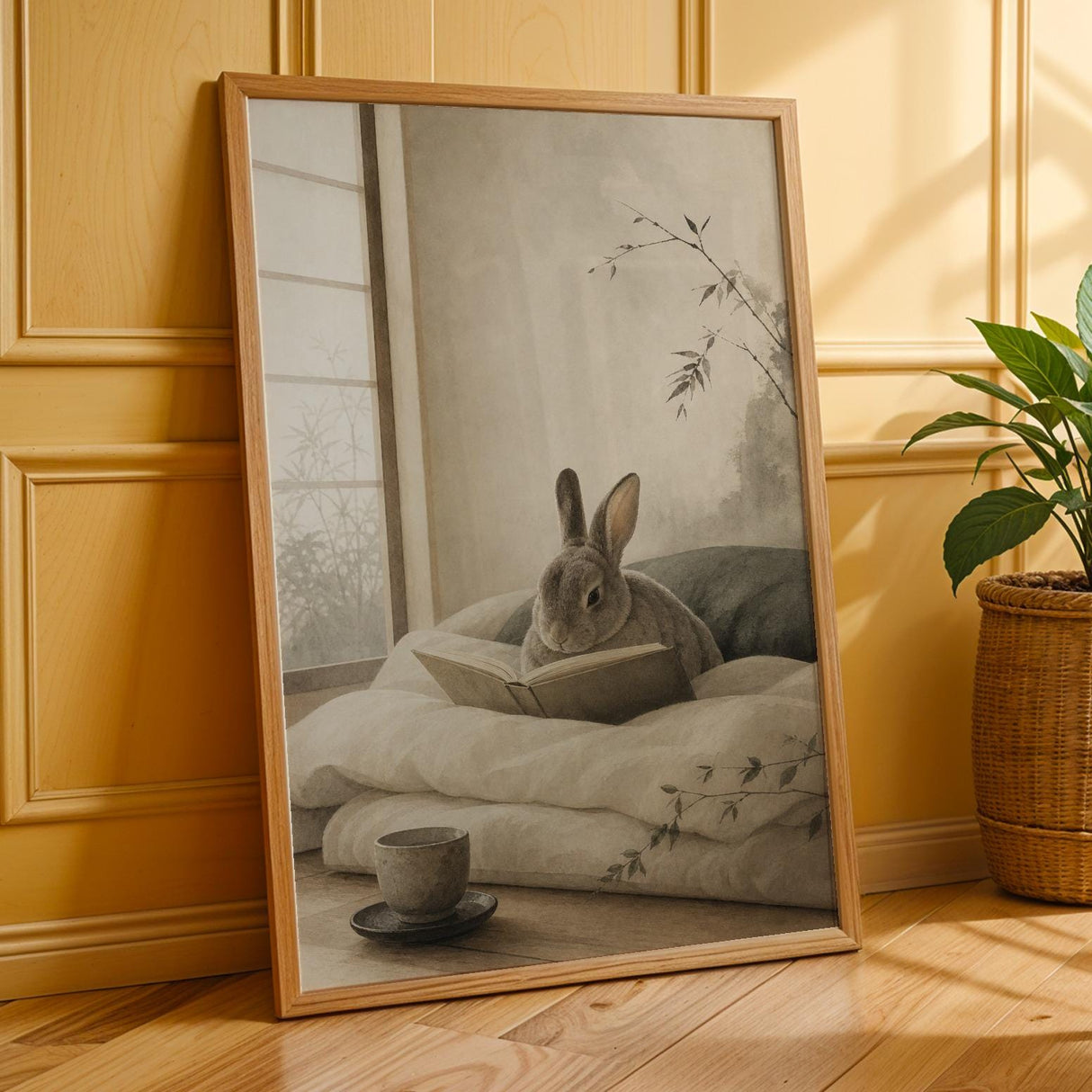 Additional product presentation of Mini Rex Rabbit Reading in Bed Poster.