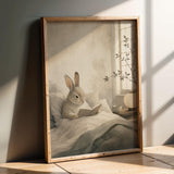 Product presentation view of Satin Rabbit Reading in Bed Poster.