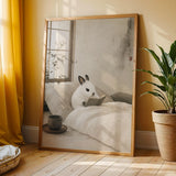 Additional product view of Dwarf Hotot Rabbit Reading in Bed Poster.