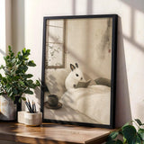 Product gallery view of Dwarf Hotot Rabbit Reading in Bed Poster.