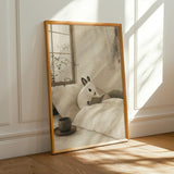 Alternate product presentation of Dwarf Hotot Rabbit Reading in Bed Poster.