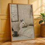 Additional product presentation of Dwarf Hotot Rabbit Reading in Bed Poster.