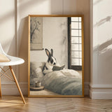 Product view of Harlequin Rabbit Reading in Bed Poster.