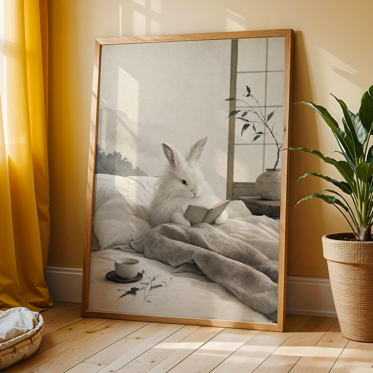 Additional product view of Angora Rabbit Reading in Bed Poster.