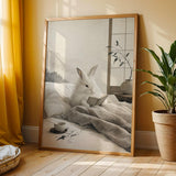 Additional product view of Angora Rabbit Reading in Bed Poster.