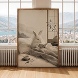 Alternate gallery view of Angora Rabbit Reading in Bed Poster.