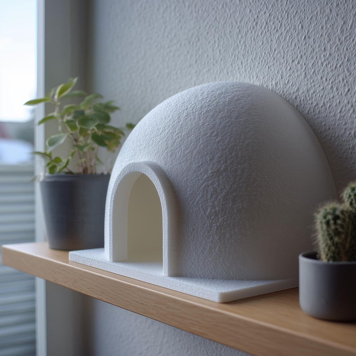 3D printed minimalist igloo dome ornament with rounded form and arched doorway