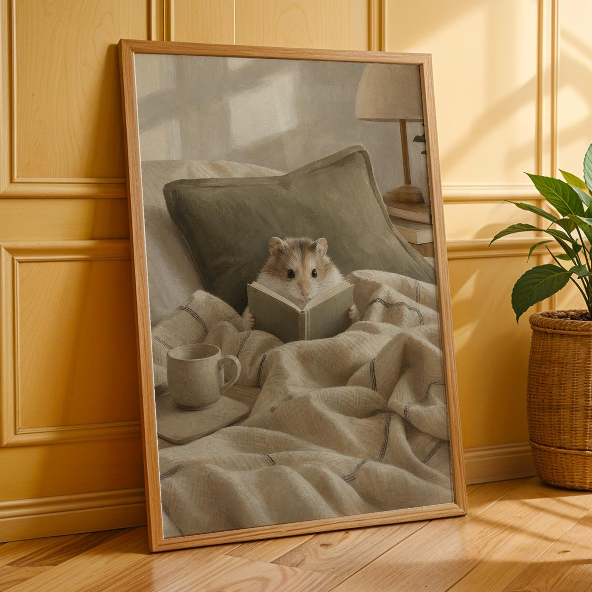 Additional product presentation of Roborovski Hamster Reading in Bed Poster.