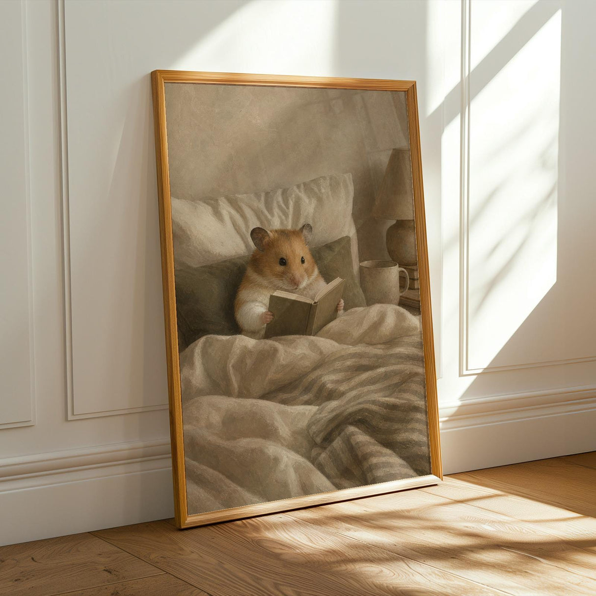 Alternate product presentation of Syrian Hamster Reading in Bed Poster.