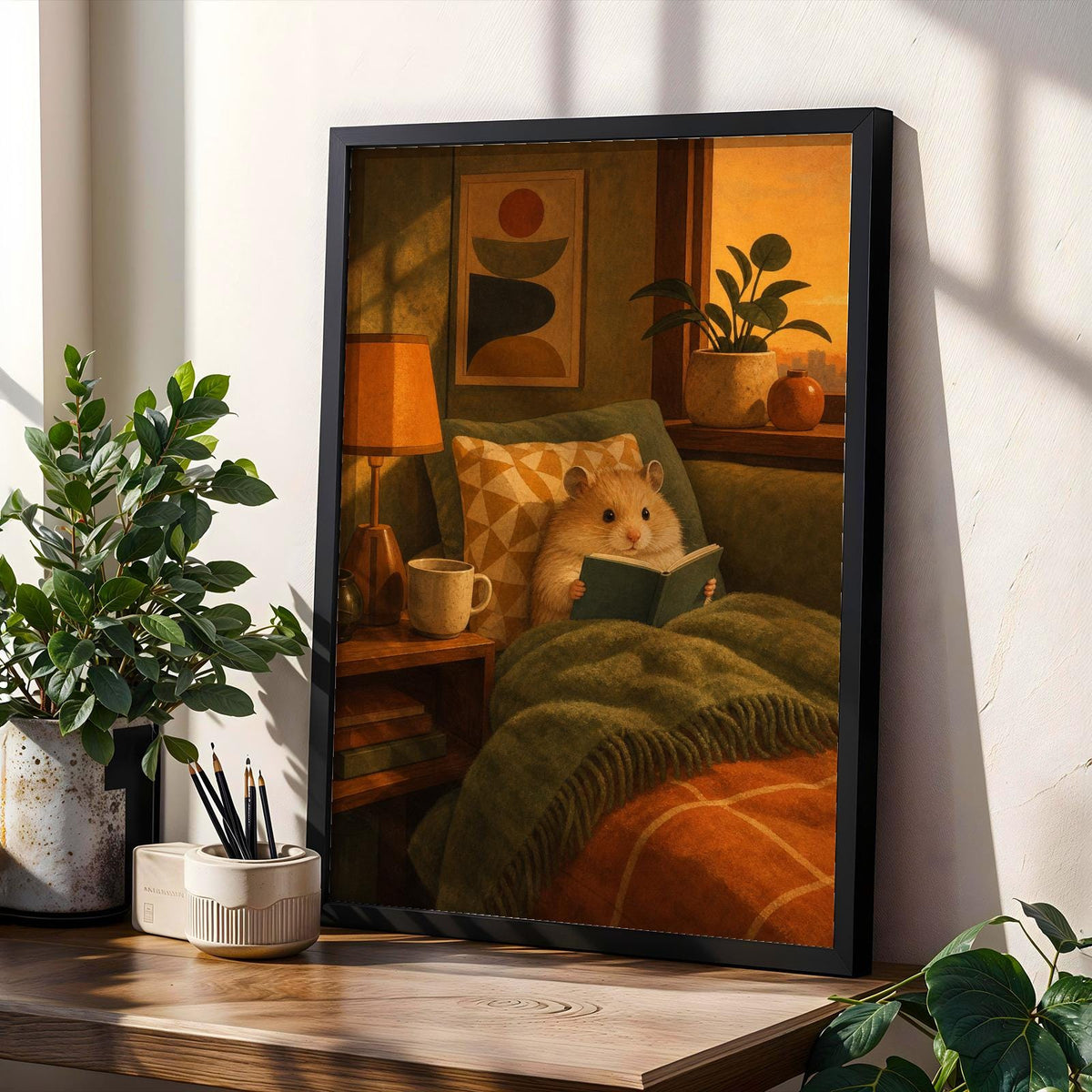 Product gallery view of Teddy Bear Hamster Reading in Armchair Poster.