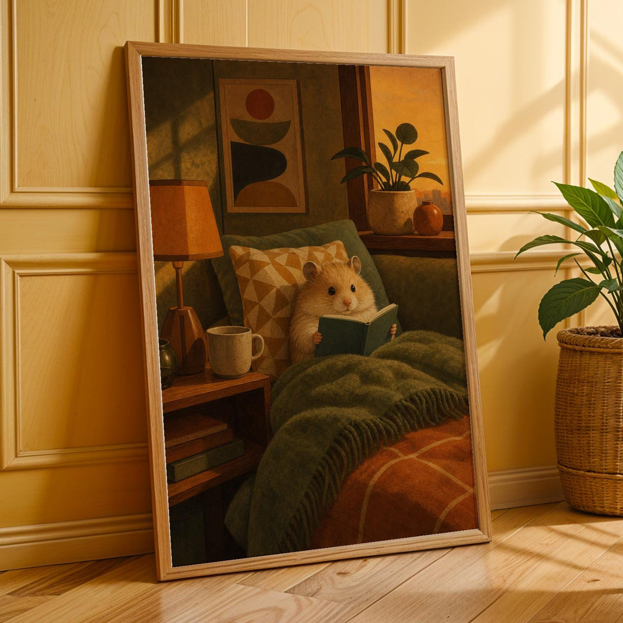 Additional product presentation of Teddy Bear Hamster Reading in Armchair Poster.
