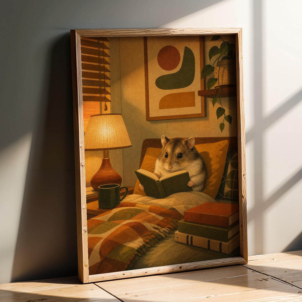 Product presentation view of Campbell’s Dwarf Hamster Reading in Armchair Poster.