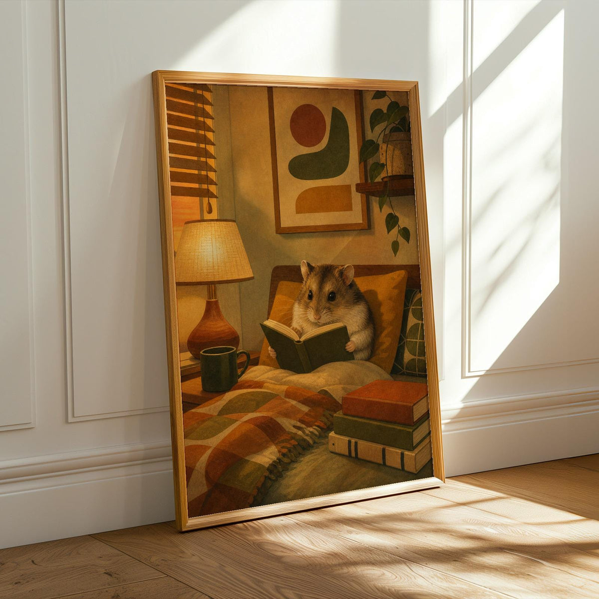 Alternate product presentation of Campbell’s Dwarf Hamster Reading in Armchair Poster.