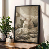 Product gallery view of Winter White Hamster Reading in Bed Poster.