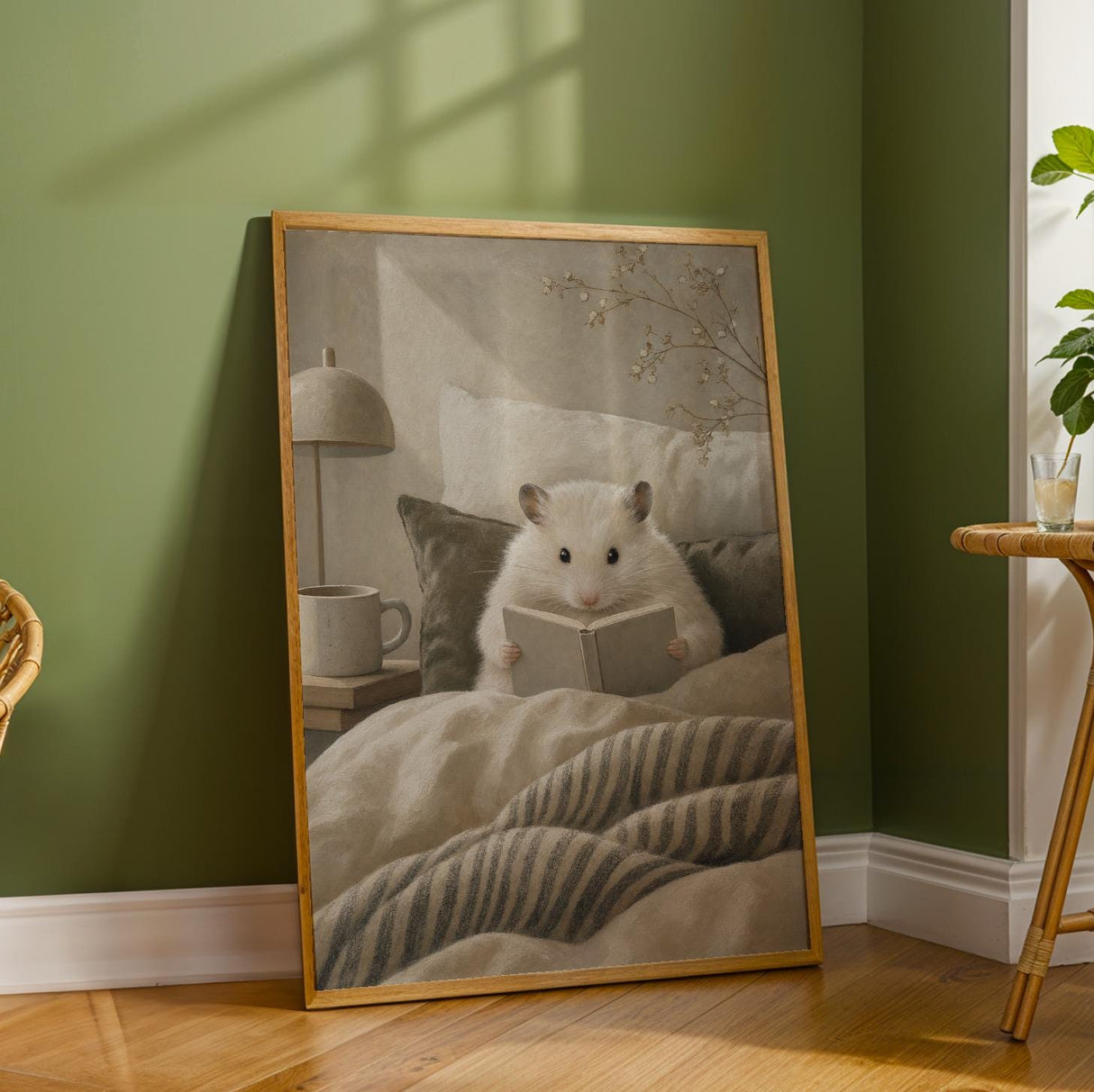 Additional product detail of Winter White Hamster Reading in Bed Poster.