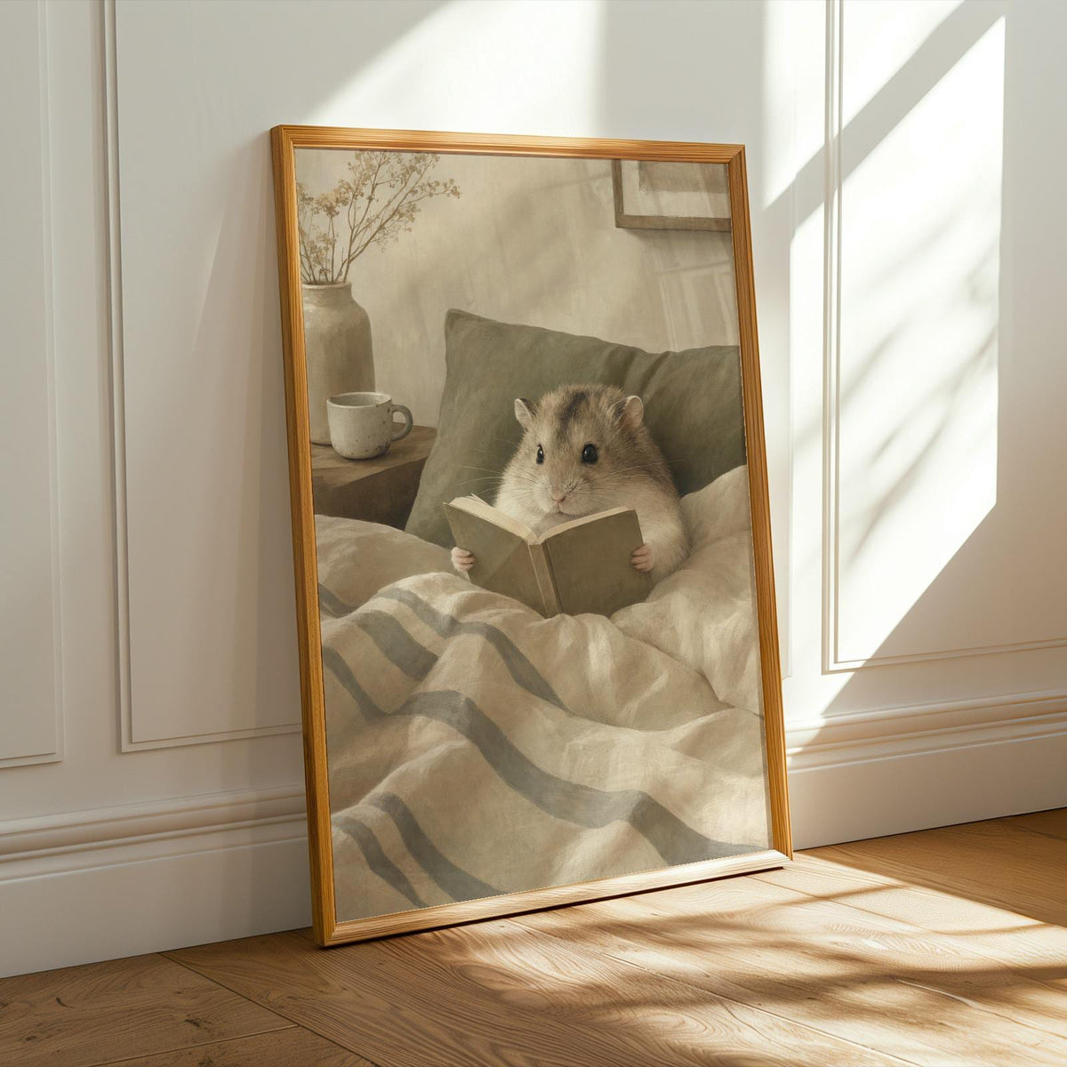 Alternate product presentation of Campbell’s Dwarf Hamster Reading in Bed Poster.