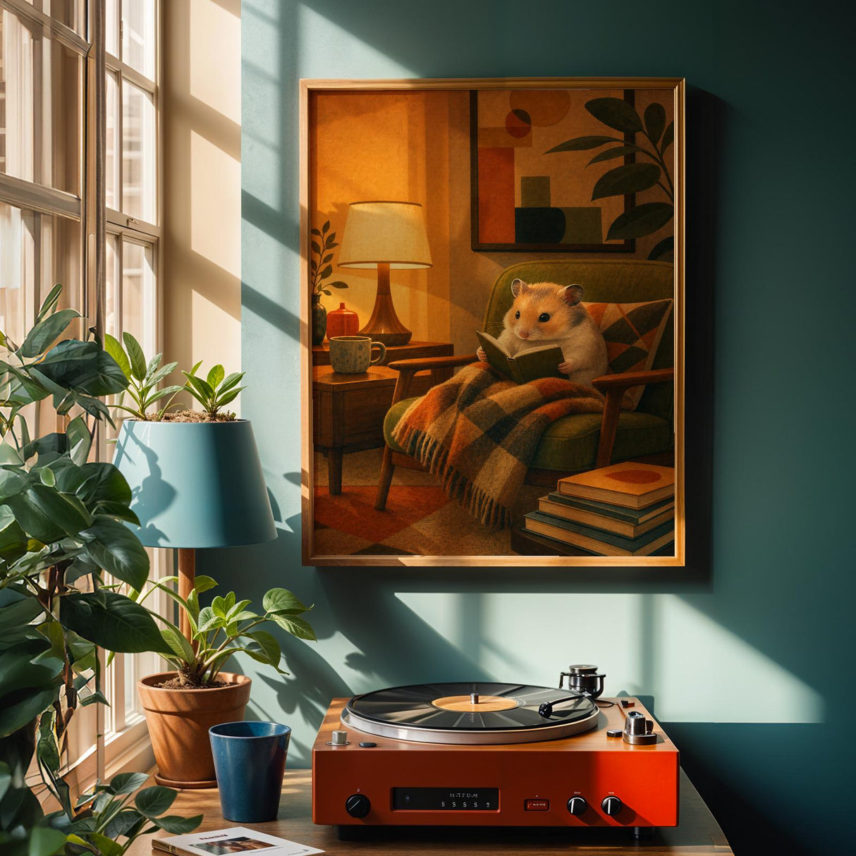 Alternate product view of Chinese Hamster Reading in Armchair Poster.