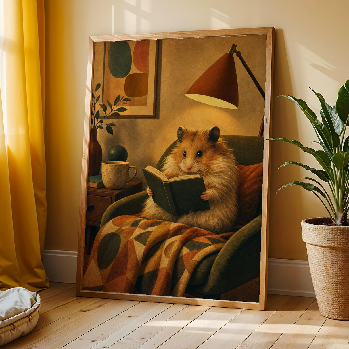 Additional product view of Long Haired Syrian Hamster Reading in Armchair Poster.