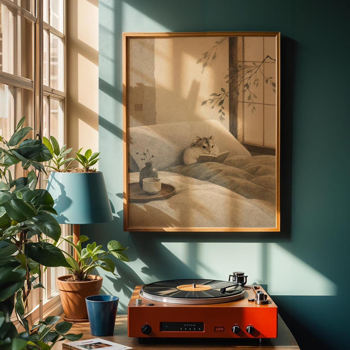 Product view of Hamster Reading Book Poster.
