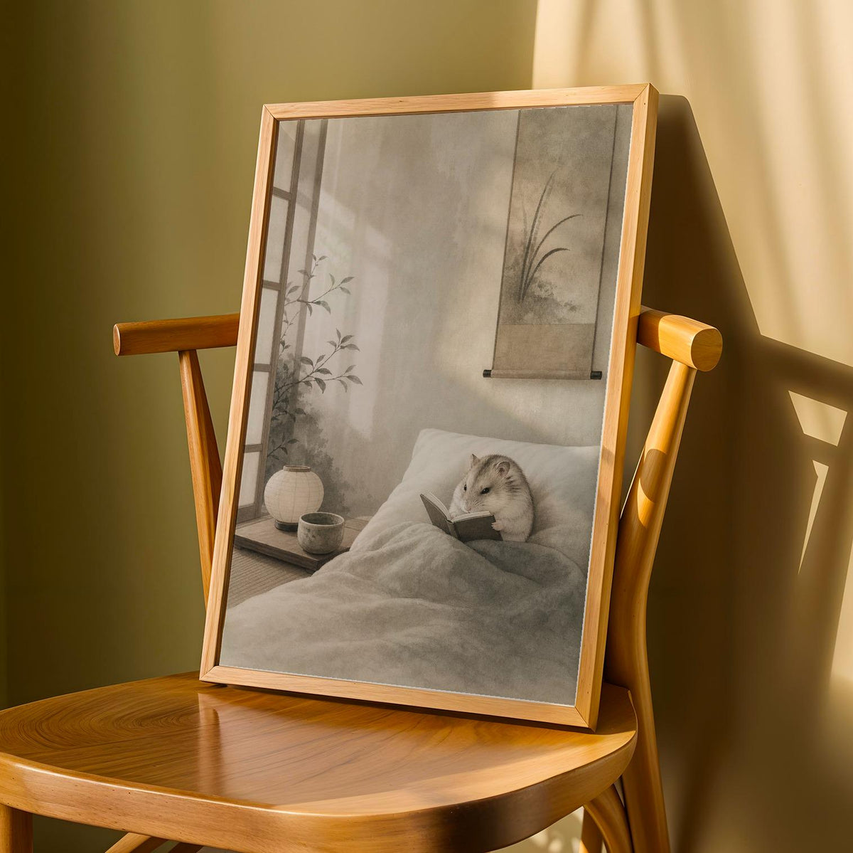 Product detail view of Pearl Dwarf Hamster Reading in Bed Poster.