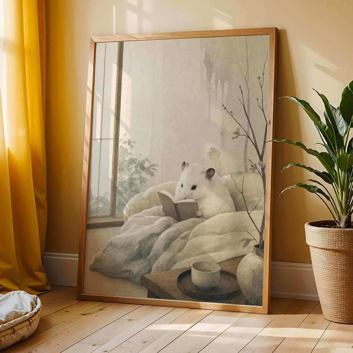 Additional product view of White Syrian Hamster Reading in Bed Poster.