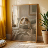 Additional product view of Sheltie Guinea Pig Reading in Bed Poster.