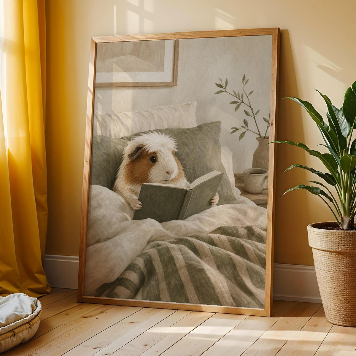 Additional product view of White Crested Guinea Pig Reading in Bed Poster.