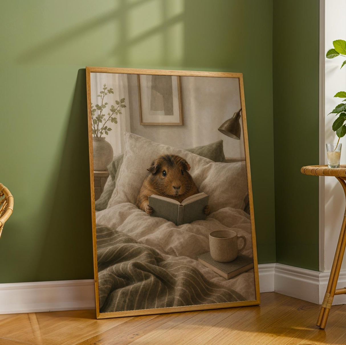 Additional product detail of Abyssinian Guinea Pig Reading in Bed Poster.