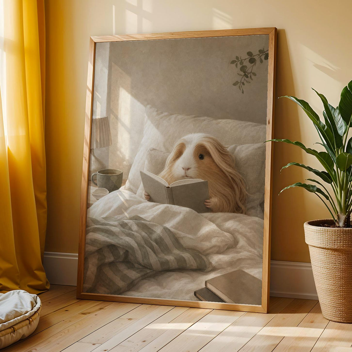 Additional product view of Peruvian Guinea Pig Reading in Bed Poster.