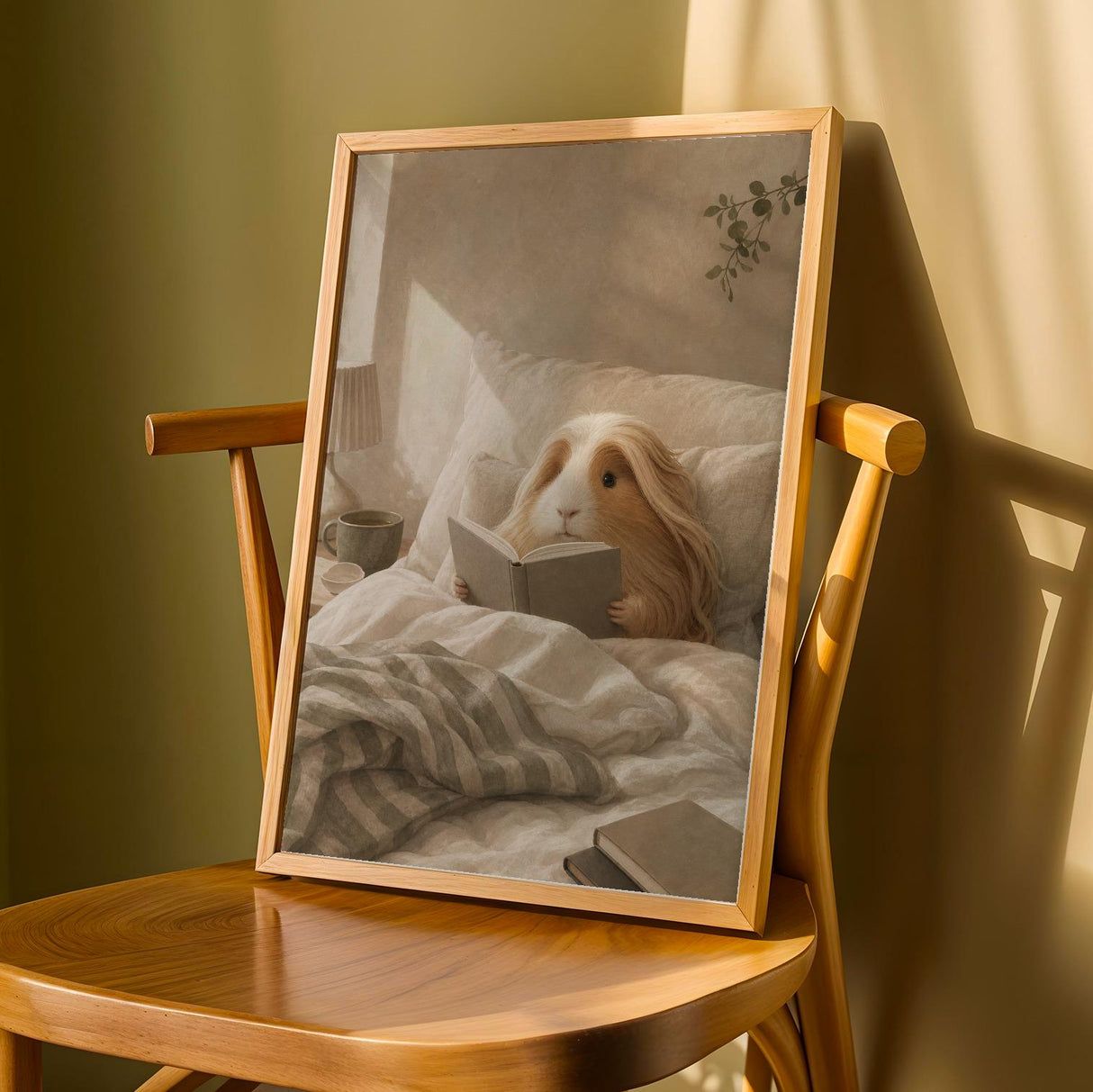 Product detail view of Peruvian Guinea Pig Reading in Bed Poster.