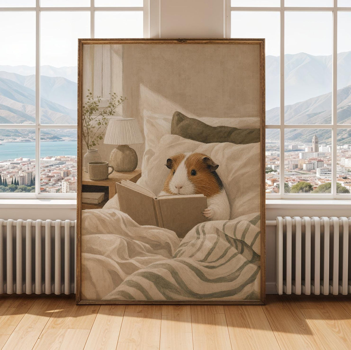Alternate gallery view of American Guinea Pig Reading in Bed Poster.