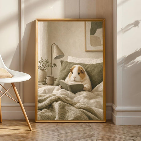Product view of Alpaca Guinea Pig Reading in Bed Poster.