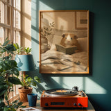 Alternate product view of Teddy Guinea Pig Reading in Bed Poster.