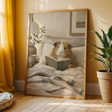 Additional product view of Teddy Guinea Pig Reading in Bed Poster.