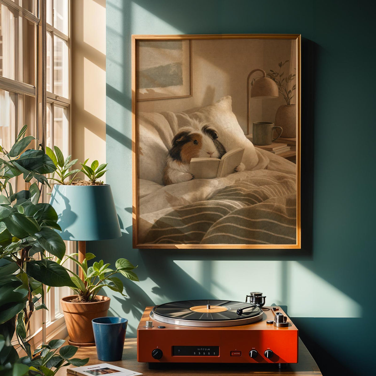Alternate product view of Coronet Guinea Pig Reading in Bed Poster.