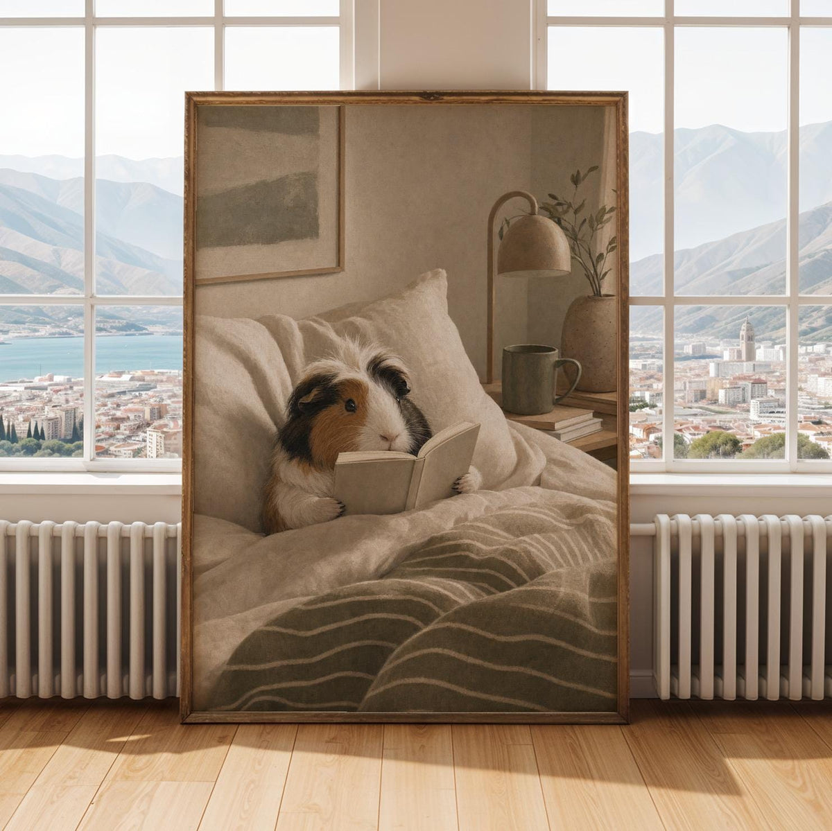 Alternate gallery view of Coronet Guinea Pig Reading in Bed Poster.