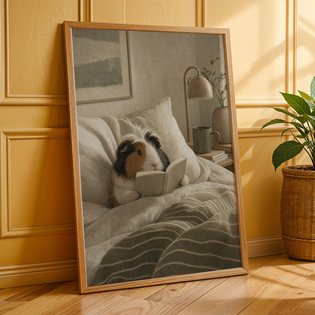 Additional product presentation of Coronet Guinea Pig Reading in Bed Poster.