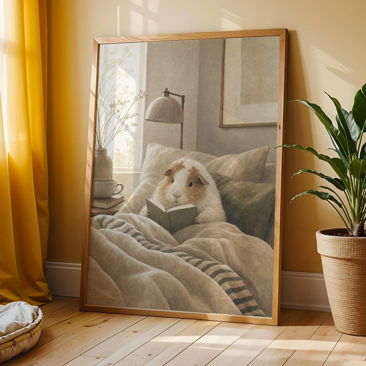 Additional product view of Texel Guinea Pig Reading in Bed Poster.
