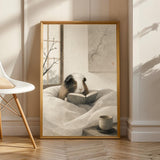 Product view of White Guinea Pig Reading in Bed Poster.