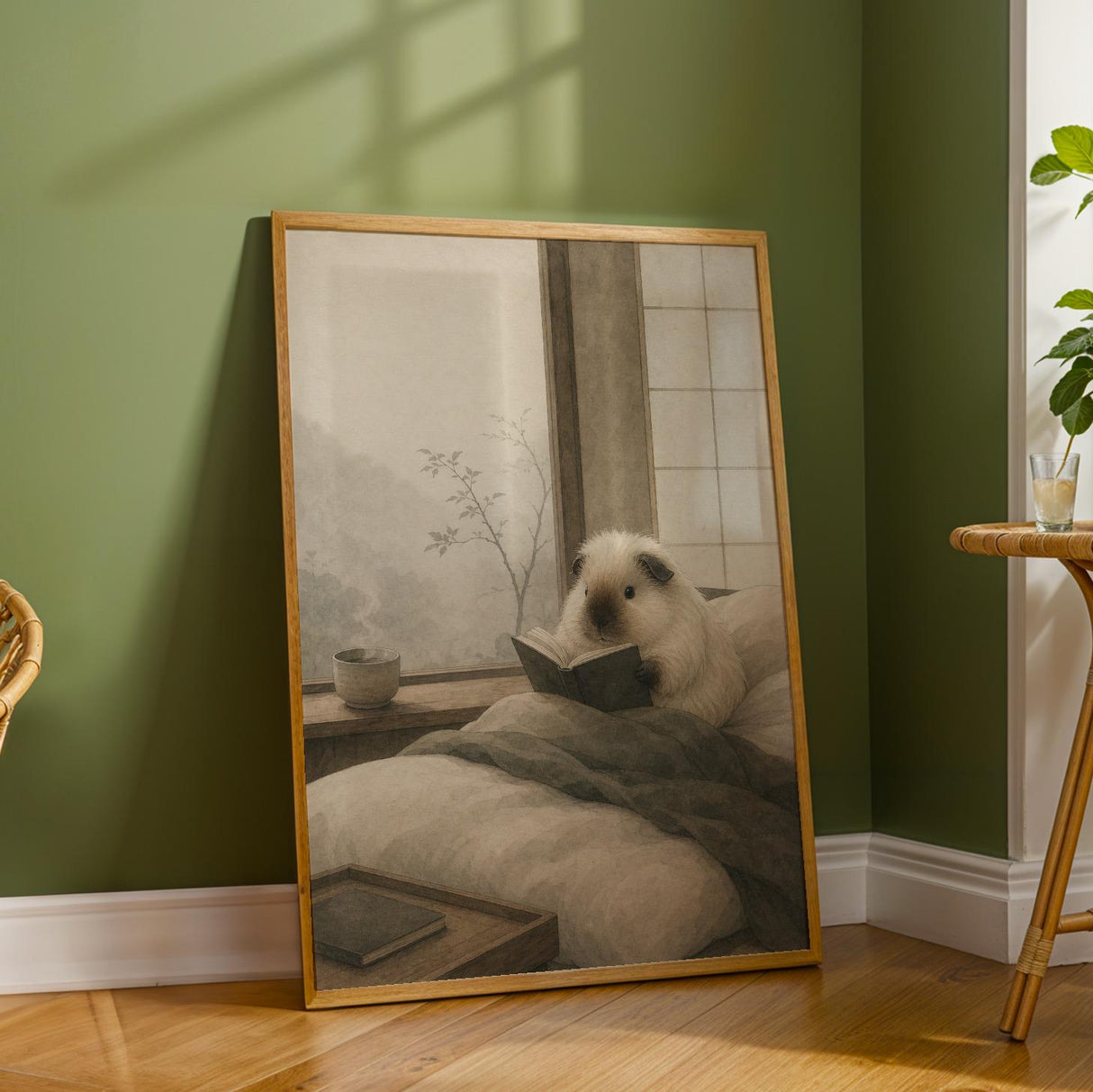 Additional product detail of Himalayan Guinea Pig Reading in Bed Poster.