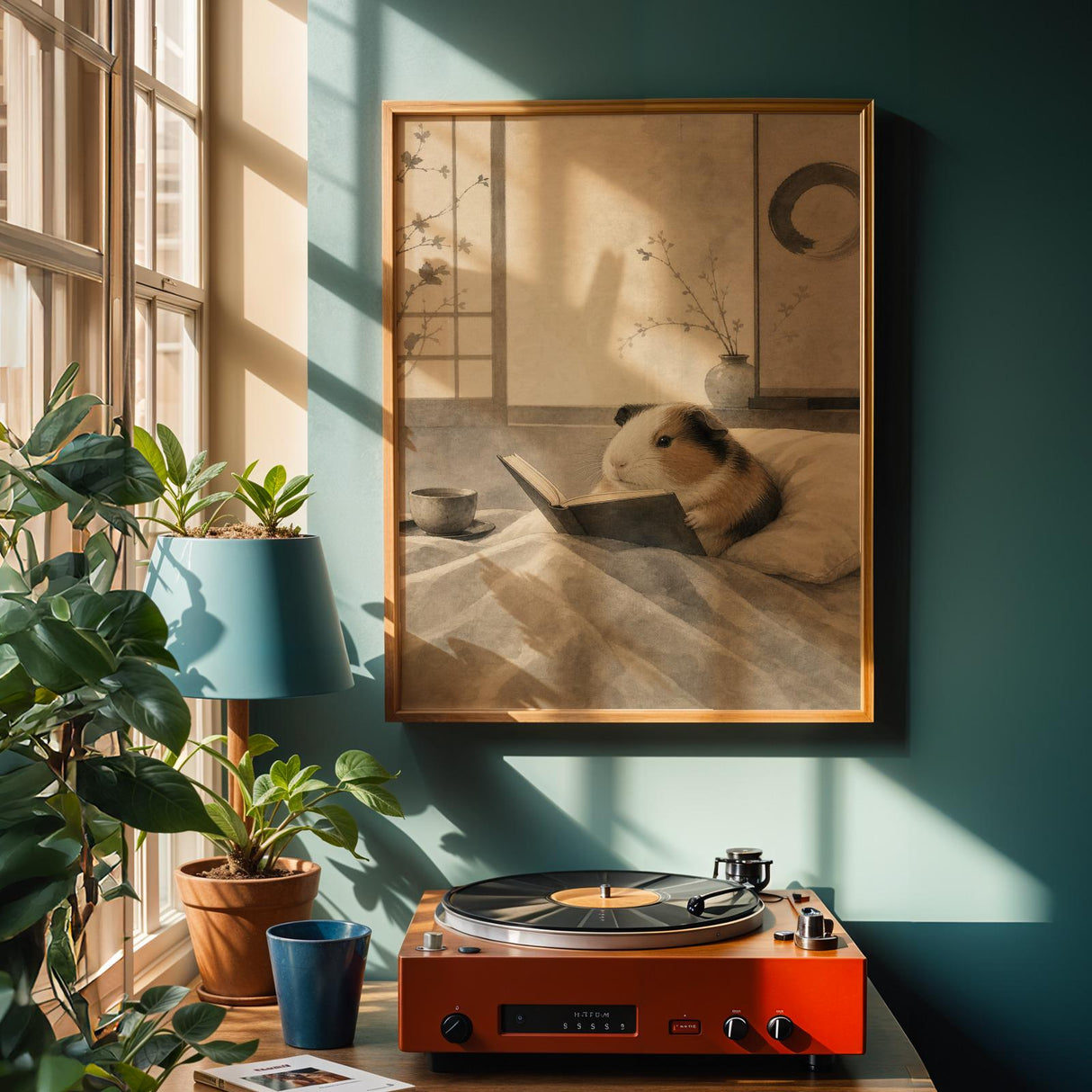 Alternate product view of American Guinea Pig Reading in Bed Poster.
