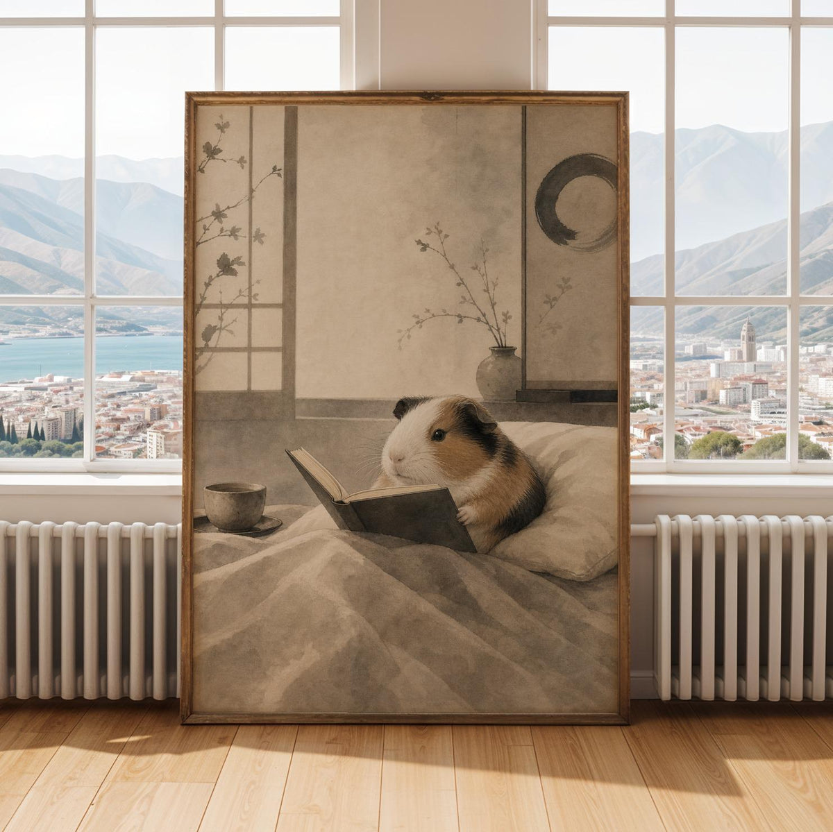 Alternate gallery view of American Guinea Pig Reading in Bed Poster.
