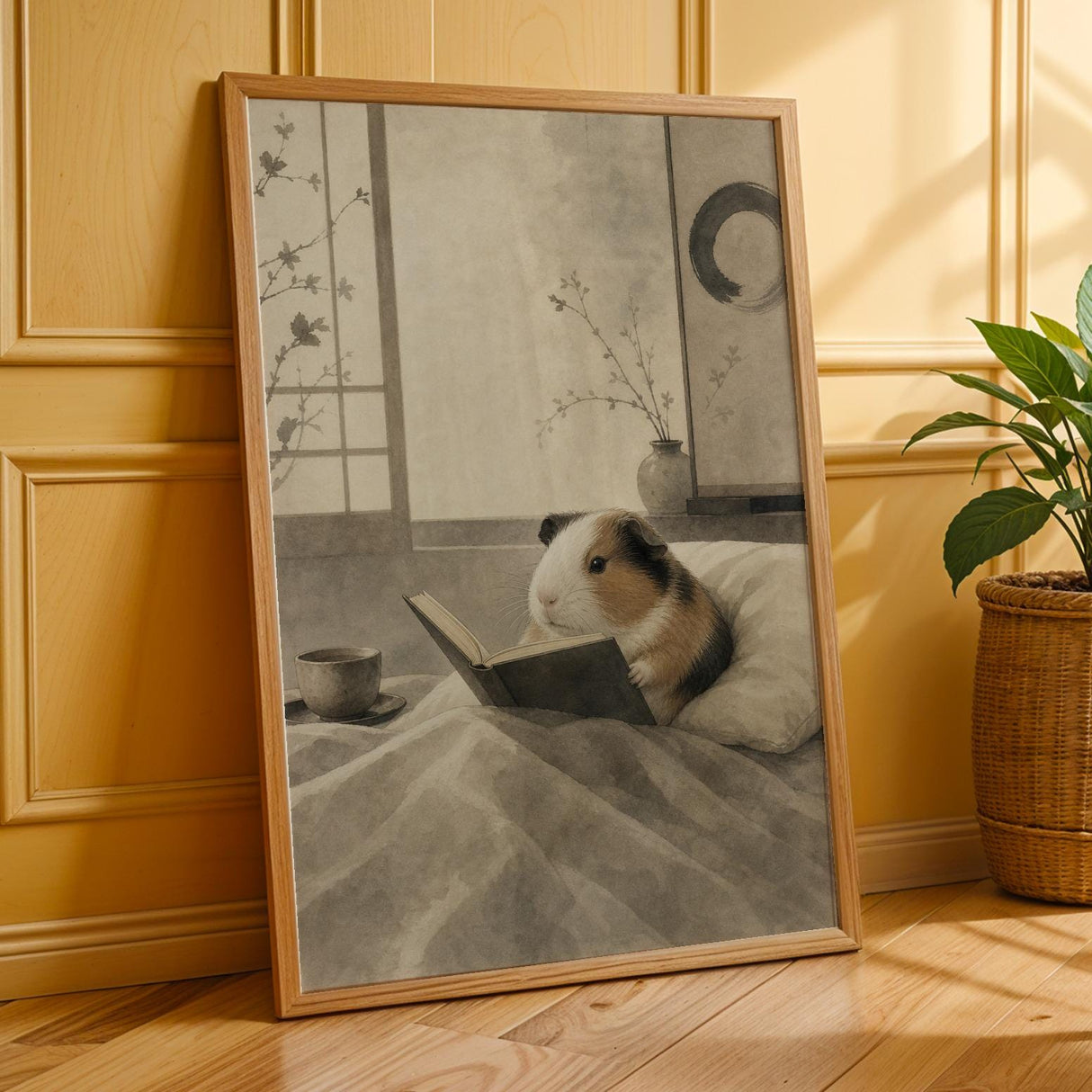 Additional product presentation of American Guinea Pig Reading in Bed Poster.