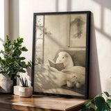 Product gallery view of White Guinea Pig Reading in Bed Poster.