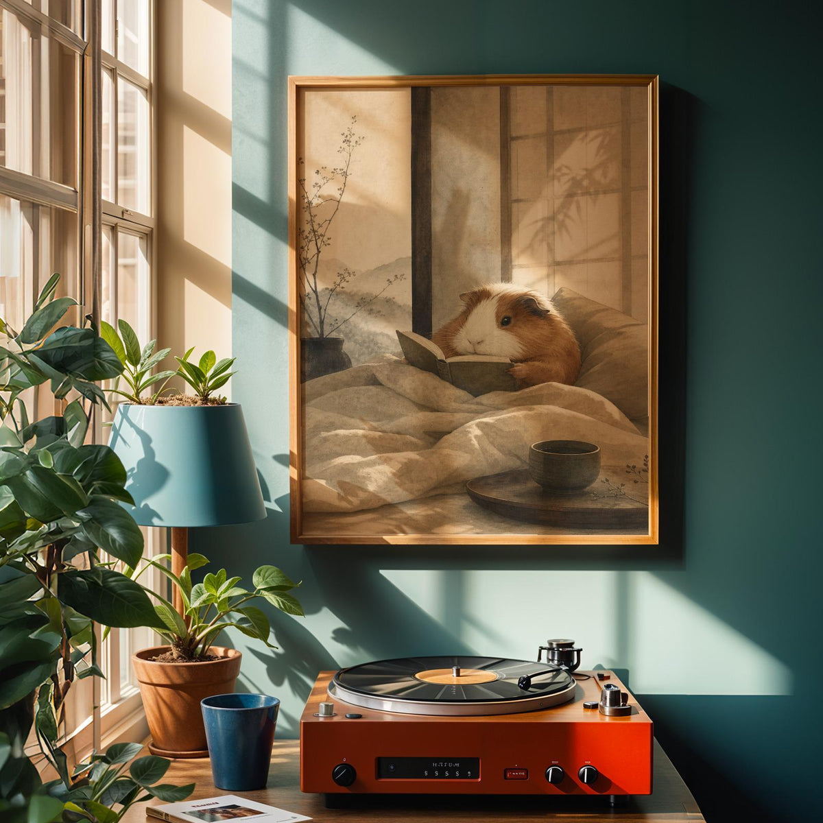 Alternate product view of Coronet Guinea Pig Reading in Bed Poster.