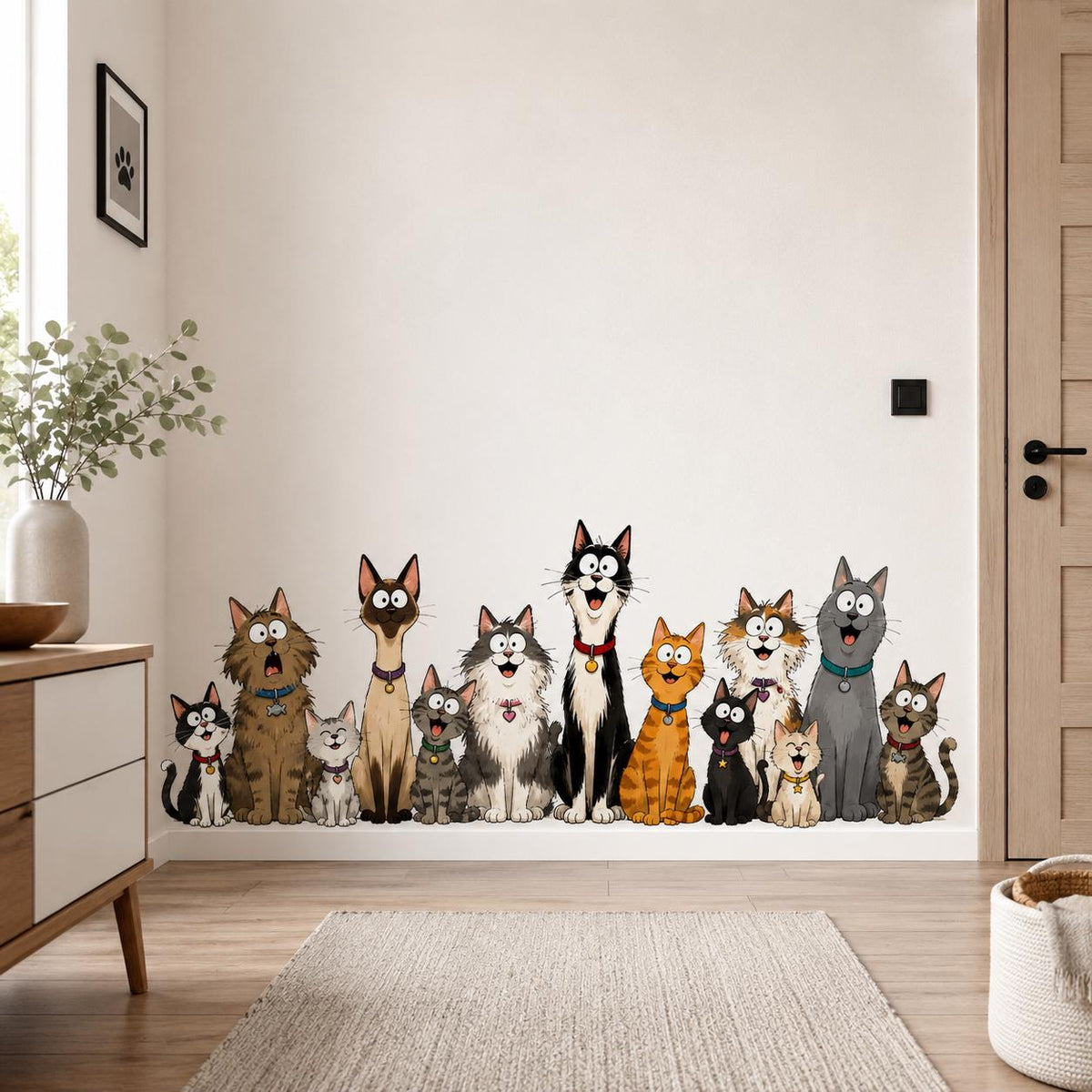 Product view of Funny Cat Group Wall Vinyl Decal.