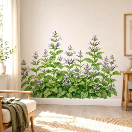 Watercolor-style wall vinyl decal of a lush lemon balm (melissa) plant.