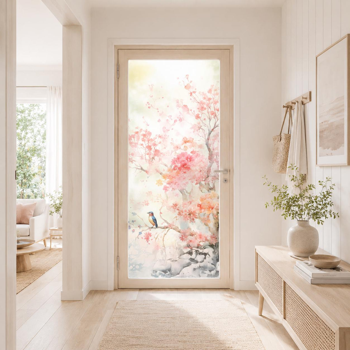 Product view of Etched Glass Door Vinyl Decal Cherry Blossoms.