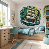 Product detail view of Kraken Pirate Ship Wall Vinyl Decal.