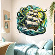 Kraken Pirate Ship Wall Vinyl Decal displayed in a room setting.